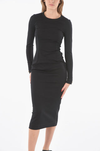 Jersey Bodycon Midi Dress with Gold-toned Logo Detail