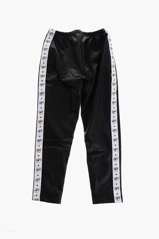 Leggings LOGOMANIA In Ecopelle con Banda Laterale Logata