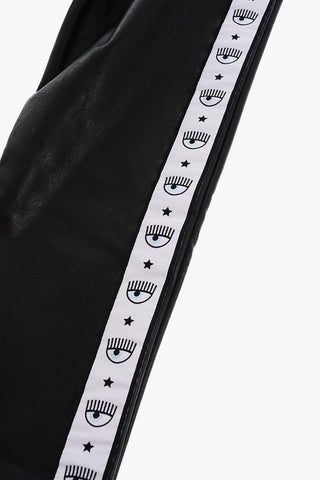 Leggings LOGOMANIA In Ecopelle con Banda Laterale Logata