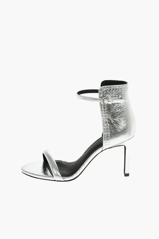 8.5cm Metallic Leather Ankle-Strap Sandals
