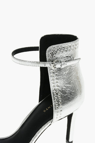 8.5cm Metallic Leather Ankle-Strap Sandals