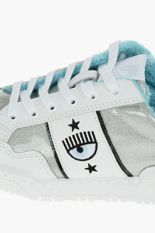 Glitter Rubberrised Leather CF-1 Low-Top Sneakers with Contrasting Logo