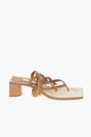 5,5cm Nappa Laces-Up LESLIE Thong Sandals With Square Toe