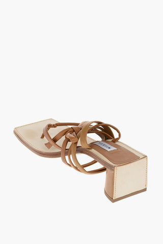 5,5cm Nappa Laces-Up LESLIE Thong Sandals With Square Toe