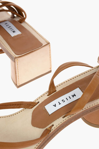 5,5cm Nappa Laces-Up LESLIE Thong Sandals With Square Toe
