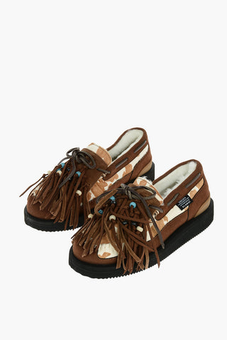 SUICOKE Suede and shearling Lined OWN Loafers with Embelished With Tassels And Beads