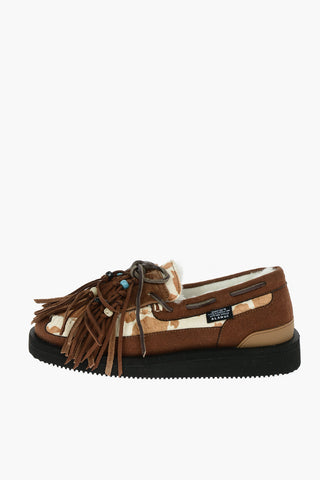 SUICOKE Suede and shearling Lined OWN Loafers with Embelished With Tassels And Beads