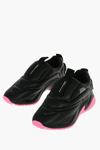 Contrasting Sole Faux Leather Sneakers