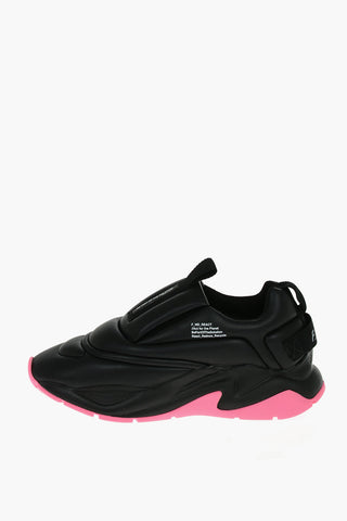 Contrasting Sole Faux Leather Sneakers