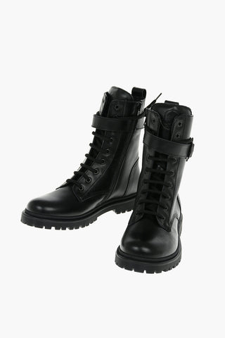 Leather PETITE CARINNE Combat Boots with Crossed Laces