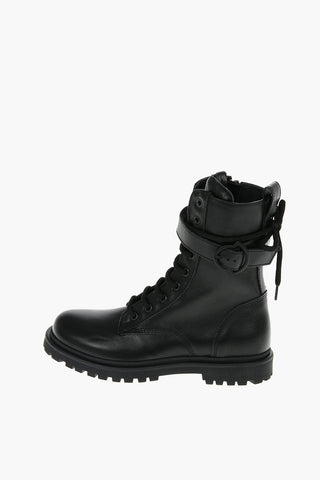 Leather PETITE CARINNE Combat Boots with Crossed Laces