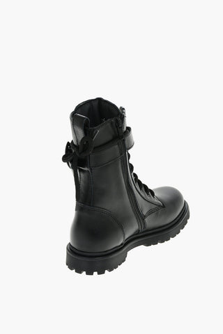 Leather PETITE CARINNE Combat Boots with Crossed Laces