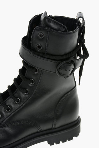 Leather PETITE CARINNE Combat Boots with Crossed Laces