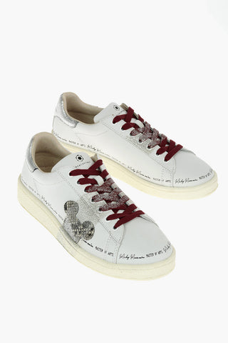 DISNEY Leather Low-Top Sneakers with Contrasting Laces and Python Effect Detail with Glitter