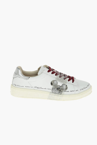 DISNEY Leather Low-Top Sneakers with Contrasting Laces and Python Effect Detail with Glitter