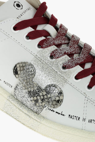 DISNEY Leather Low-Top Sneakers with Contrasting Laces and Python Effect Detail with Glitter