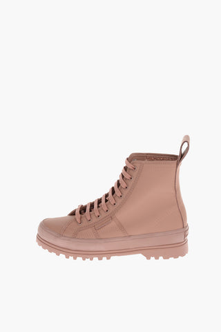 L'AUTRE CHOSE Rubberrised Fabric Combat Boots with Track Sole
