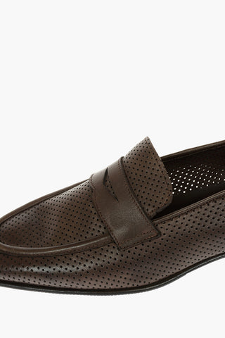 Perforated Leather Penny Loafers