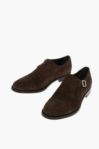 Suede Leather Monk Strap Shoes With Rubber Soles