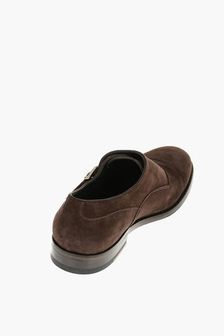 Suede Leather Monk Strap Shoes With Rubber Soles