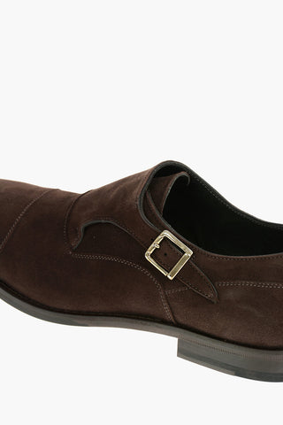 Suede Leather Monk Strap Shoes With Rubber Soles
