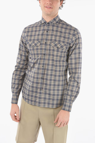 ID Tartan Check Spread Collar with Snap Buttons