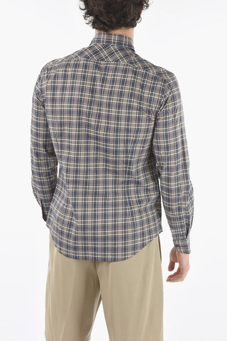 ID Tartan Check Spread Collar with Snap Buttons