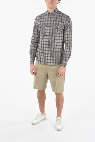 ID Tartan Check Spread Collar with Snap Buttons