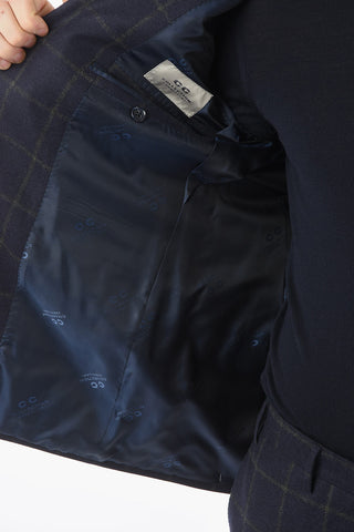 CC COLLECTION Windowpane-checkered RETAILORED Suit with Beetle Brooch