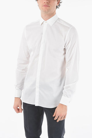 CC COLLECTION Awning Striped Cotton Shirt with Spread Collar