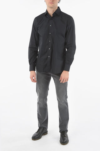 Popeline Cotton Shirt with Spread Collar