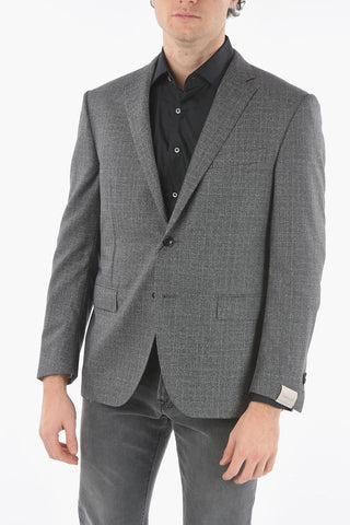 Notch Lapel District Check Wool and Cotton Blazer