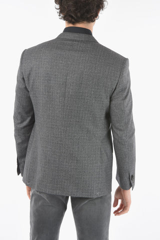 Notch Lapel District Check Wool and Cotton Blazer