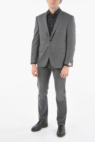 Notch Lapel District Check Wool and Cotton Blazer