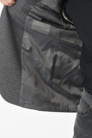 Notch Lapel District Check Wool and Cotton Blazer