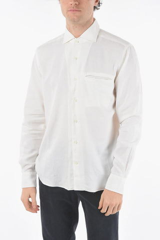 ID CamiciaTwill in Misto Cashmere con Taschino e Logo Ricamato