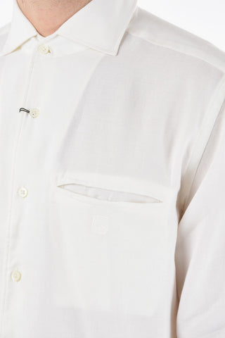 ID CamiciaTwill in Misto Cashmere con Taschino e Logo Ricamato