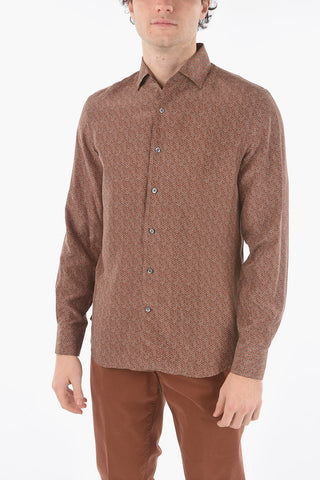 Camicia in Seta a Fantasia con Collo Francese