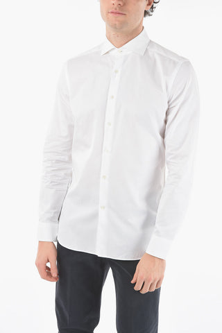 Camicia in Popeline di Cotone Slim Fit con Collo Club