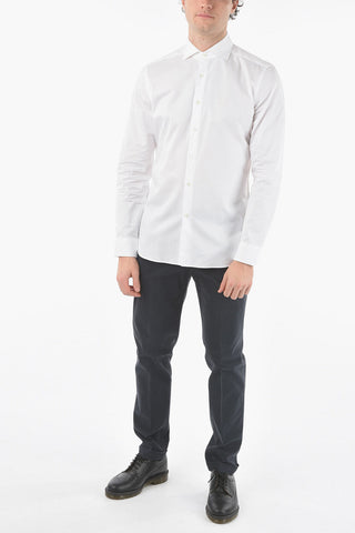 Camicia in Popeline di Cotone Slim Fit con Collo Club