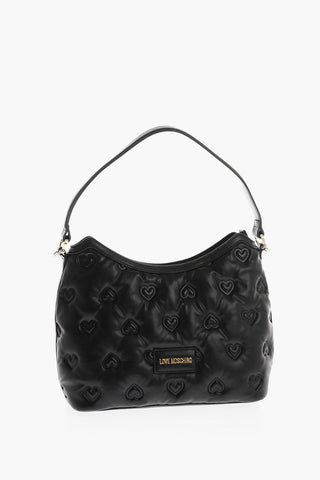 LOVE Borsa Hobo in Ecopelle con Cuori in Rilievo All Over
