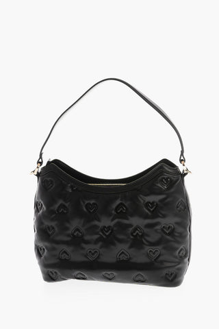 LOVE Borsa Hobo in Ecopelle con Cuori in Rilievo All Over