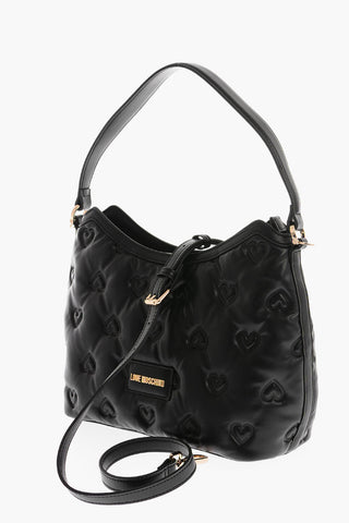 LOVE Borsa Hobo in Ecopelle con Cuori in Rilievo All Over