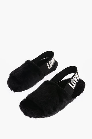 LOVE logoed elastic band faux fur sandals