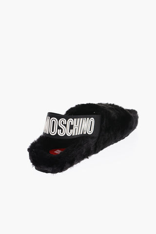 LOVE logoed elastic band faux fur sandals