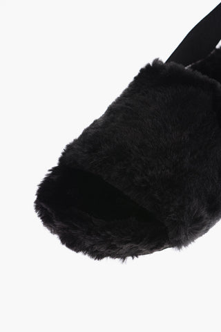 LOVE logoed elastic band faux fur sandals