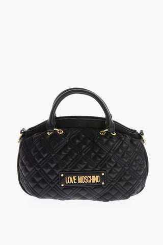 LOVE Faux Leather Quilted Bowler Bag with Golden Details