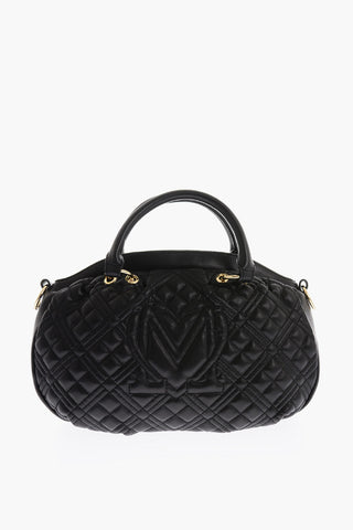 LOVE Faux Leather Quilted Bowler Bag with Golden Details