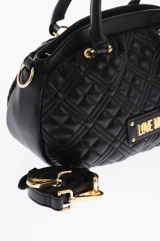 LOVE Faux Leather Quilted Bowler Bag with Golden Details