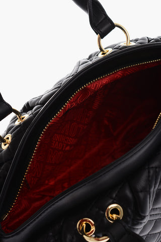 LOVE Faux Leather Quilted Bowler Bag with Golden Details